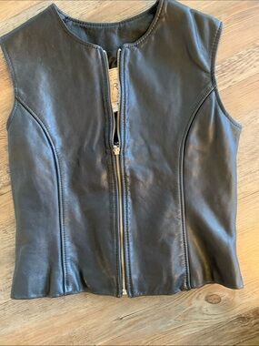 Vintage Leather Sleeveless Zip Front Vest
